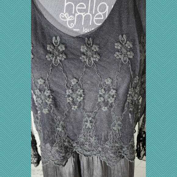 Carla Conti Black Floral Silk Lace Overlay Dress Whimsigoth - Picture 2 of 5